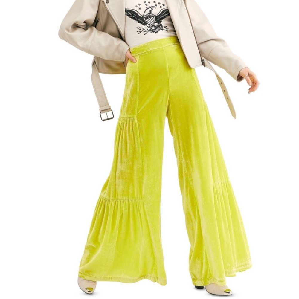 Neon chartreuse velvet flares size 4 Free People